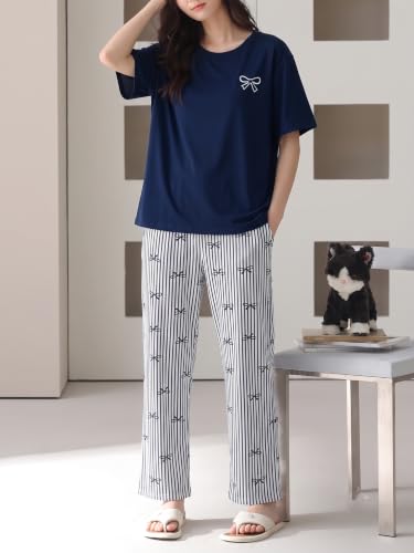 Image of Louis Luxe Cotton Blend Womens Korean Night Dress || Full Pyjama Set || Korean Nightsuit || Women Nightwear ||Round Neck Full Sleeve Nightsuit || Loungewear || Everyday Nightdress (ND-09)