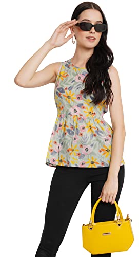 Image of COTLAND Fashions Jaipuri Cotton Sleeveless Printed Peplum Top for Women