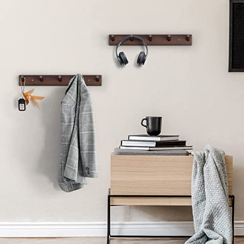 Hangerspace Coat Rack Wall Mounted 2 Packs, Walnut Wood Duty Coat Hanger With 5 Pegs Wall Hooks For Hanging Coats Towels Purse Robes #TOP6