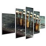 islandburner Bild auf Leinwand Alte Gewürzflaschen auf Holztisch für Küche Hobbyköche Gourmetgeschäft Bilder Wandbilder Poster