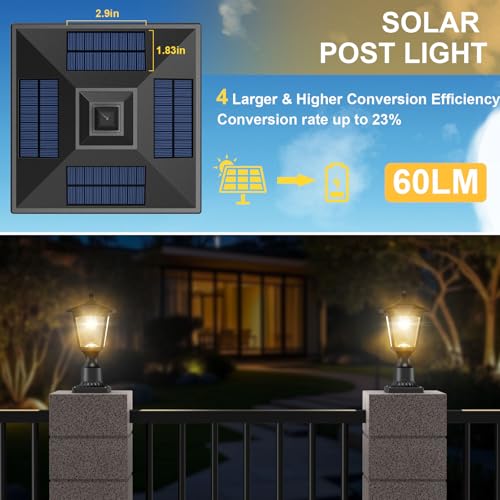Greluna Solar Lamp Post Lights Outdoor, 3000K Dusk to Dawn Waterproof Post Lights with Pier Mount Base, Decorative Solar Lamp for Garden, Yard, Landscape, Pole, Pillar(Warm White) - Thumbnail 2