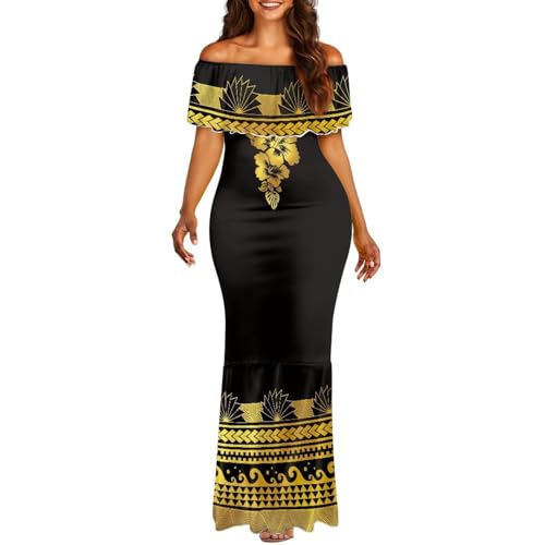 Image of Polynesian Dresses for Women Off Shoulder Maxi Dress Puletasi Samoan Dresses S-7XL