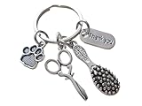 JewelryEveryday Pet Grooming Appreciation Keychain, For Animal Groomer, Key Chain with Paw, Brush Scissors Charm, and Thank You Tag