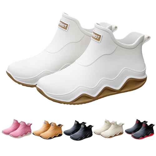 Gezolligheid Men's and women's couple fashion rain boots, non-slip wear-resistant waterproof rain shoes for outdoor work fishing travel(White-40)