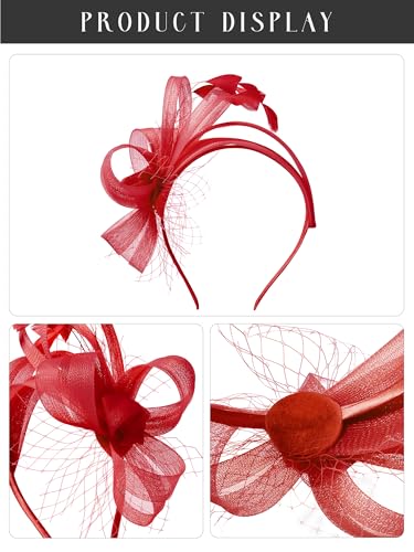 SWEETV Fascinators Headband with Feather, Women's Tea Party Hat for Kentucky Derby, Cocktail, Wedding, Fancy Dress Party