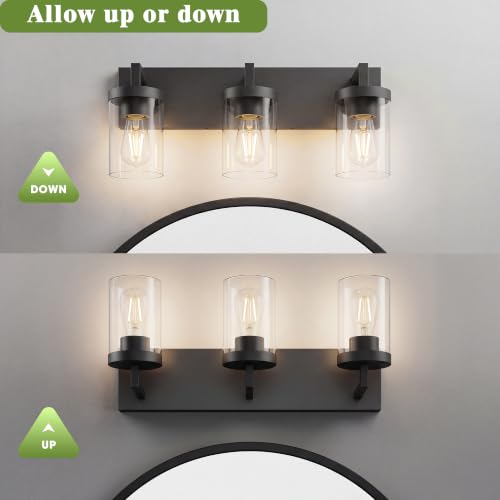 Image of Bathroom Vanity Light, 3 Light Matte Black Vanity Lights with Clear Glass Shade, 22in Modern Wall Sconces, Bathroom Lighting Fixtures Over Mirror