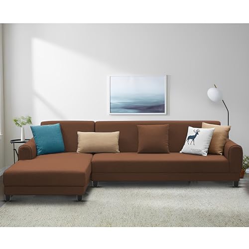Image of Kraven LHS 6 Seater L Shape Sofa Set for Living Room (Brown Fabric) Premium Fabric Sofa