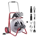 VEVOR Furet Déboucheur Canalisation Électrique 30 m x 13 mm Furet Électrique Alimentation Auto Machine de Débouchage sur Roues pour Canalisations Tuyaux 50 150 mm, avec 8 Lames, Interrupteur au Pied