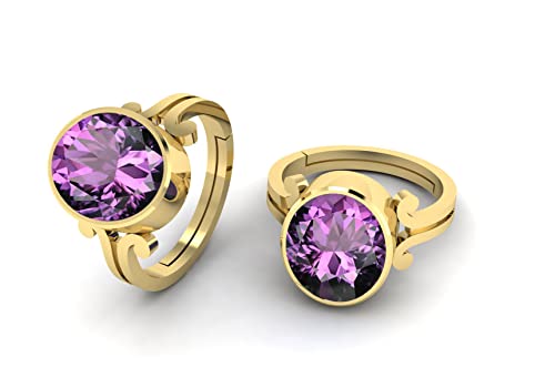 INDIA MADE 9.25 Ratti 8.50 carati ametista naturale certificata oro placcato Rign per uomini e donne - B0BF4CNS6W, argento, zaffiro creato, Argento, Zaffiro sintetico