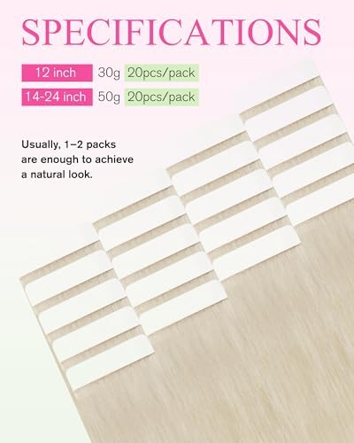 YoungSee 24 Inch Platinum Blonde Tape in Extensions Human Hair Invisible Tape in Hair Extensions Human Hair Platinum Blonde Tapes on Hair Extension Remy Hair for Long Hair 20pcs 50g — view 2