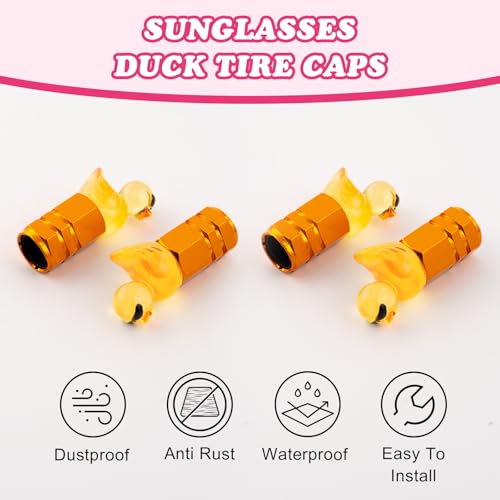 4Pcs Sunglasses Duck Tire Valve Stem Caps, Funny Decorative Covers for Wheels, Cute Car Accessories (Hexagon Yellow)