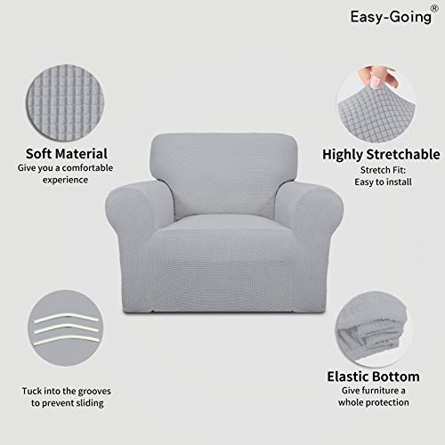 Image of Easy-Going Stretch Chair Sofa Slipcover 1-Piece Couch Sofa Cover Furniture Protector Soft with Elastic Bottom for Kids, Pet. Spandex Jacquard Fabric Small Checks (Chair, Silver Gray)