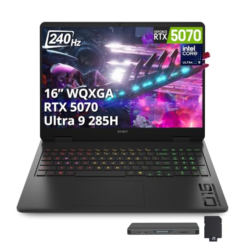 Image of HP OMEN Slim 16 16 inch WQXGA IPS 240Hz Gaming Laptop, Intel Core Ultra 9 285H, GeForce RTX 5070 8GB, 32GB DDR5, 2TB Storage (1TB SSD + 1TB Docking Station Set), Backlit, Wi-Fi 6, Win 11 Pro, Black