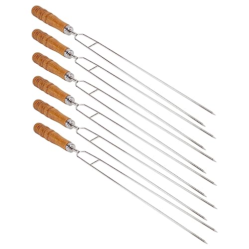 SEWOART Bastoncini Per Arrostire in 6 Pezzi Con Manico in Legno Forchette Per Barbecue Riutilizzabili e Lavabili in Lavastoviglie Per Grigliate All'aperto
