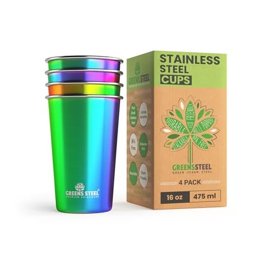 Stainless Steel Cups 16 oz Pint Tumbler (4 Pack) - Premium Metal Drinking Glasses | Stackable Durable Cup (16 oz Rainbow)