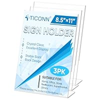 TICONN 8.5 x 11 Acrylic Sign Holder, L Shape Clear Sign Stand for Displaying, Plastic Paper Holder for Office, Store, Restaurant (Vertical 3 Pack)