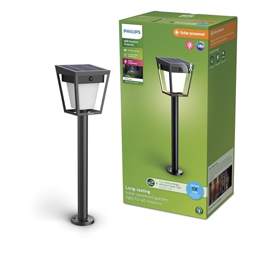 PHILIPS Nissa UltraEfficient Outdoor Solar Pedestal Light with Sensor, 3000K, 250/25lm, Black​