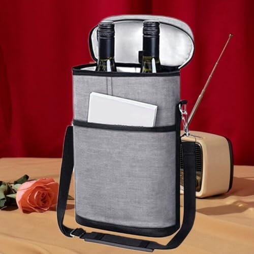 Bolsa enfriadora de vino para 2 botellas, ideal para picnics y paseos con correa de hombro 6