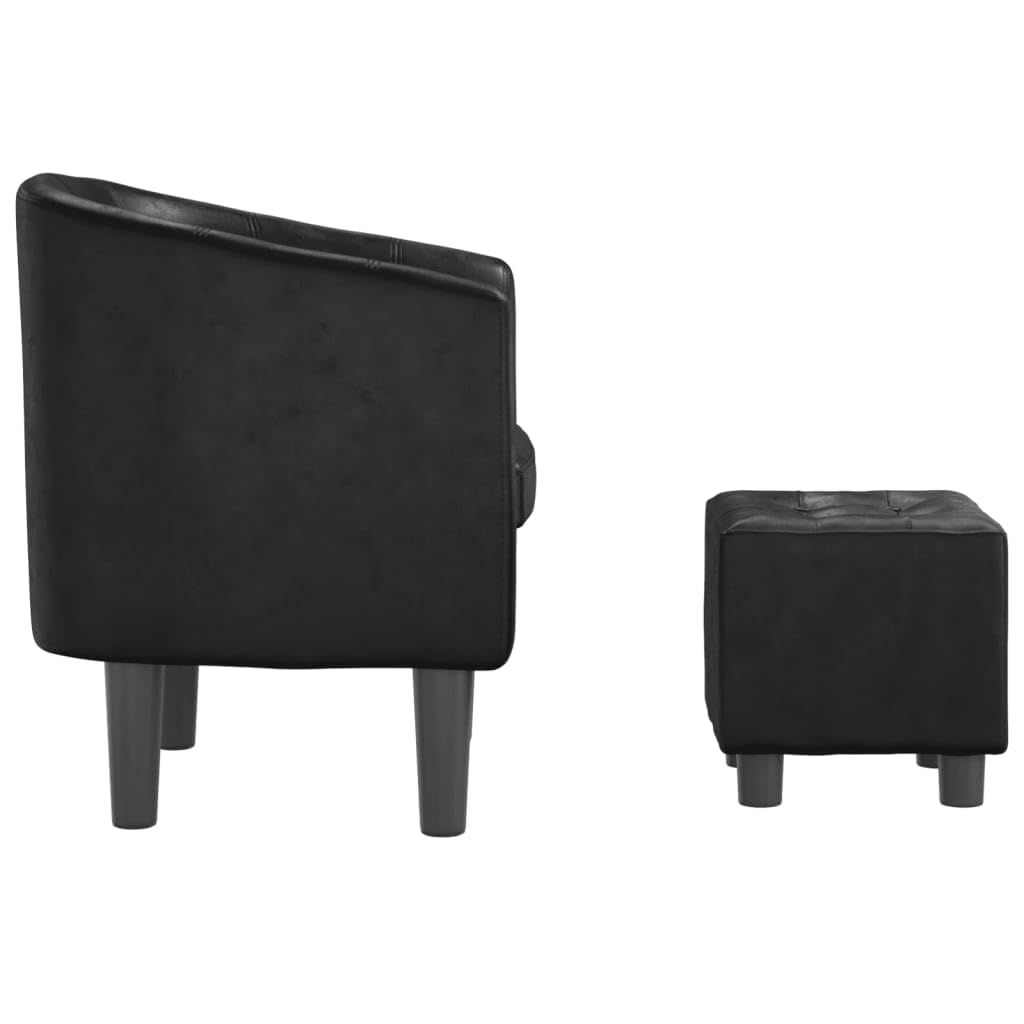 vidaXL Fauteuil Cabriolet avec Repose-Pied, Chaise avec Dossier, Siège avec Accoudoirs, Canapé de Bureau Salon Chambre, Noir Similicuir