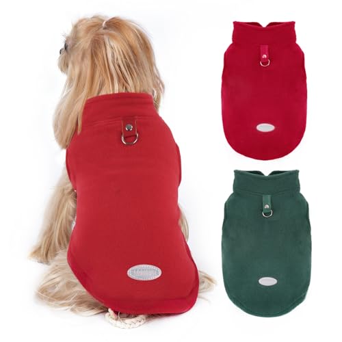 2 Pack Fleece Dog Sweater Vest with Leash Ring