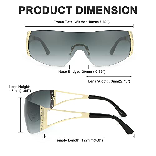 FEISEDY Rimless Y2K Sunglasses for Women Men Fashion Futuristic Wrap Around Oversized Trendy Shield B90734