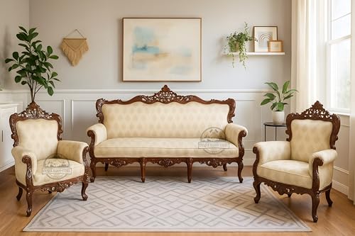 Image of Royal Carved Wooden Sofa Set | 3+1+1 Seater | Antique with Button Tufted Velvet Upholstery | Victorian Style Living Room Furniture Tufted Sofa Set Grey 3-Piece (Design 11)
