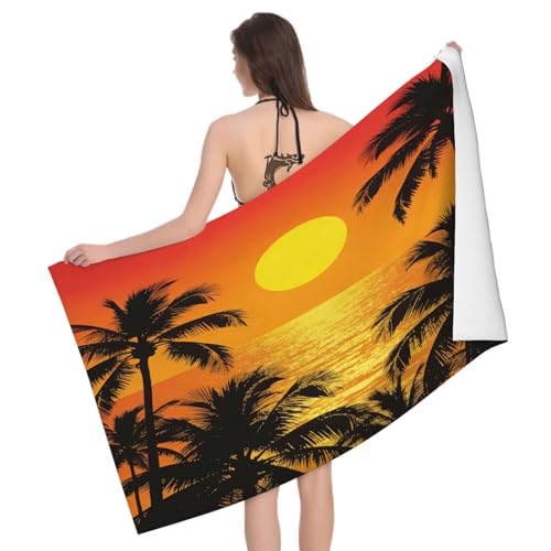Image of Leichong 3D Seaside Scenery Beach Towel Large Microfiber Soft Quick Dry for Adults, Cartoon Bath Towel Lightweight Soft Absorbent for Travel Swimming Pool Sports, 80 x 160 cm