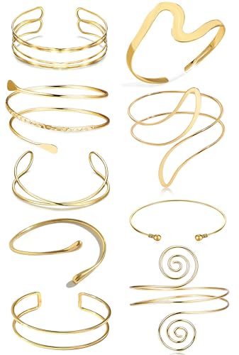 EIELO 9 Pcs Arm Cuff Bracelets for Women Upper Arm Bands Armband Armlet Cuff Bangle Adjustable Gold Arm Bracelet Set