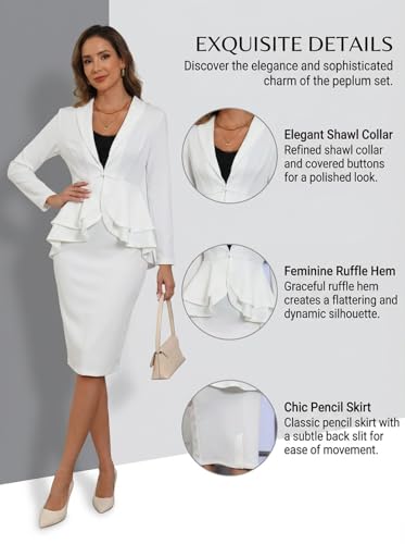 Women 2 Piece Skirt Suit Set Business Casual Outfits Blazer Pencil Skirts Dress for Work Office Church Brown L