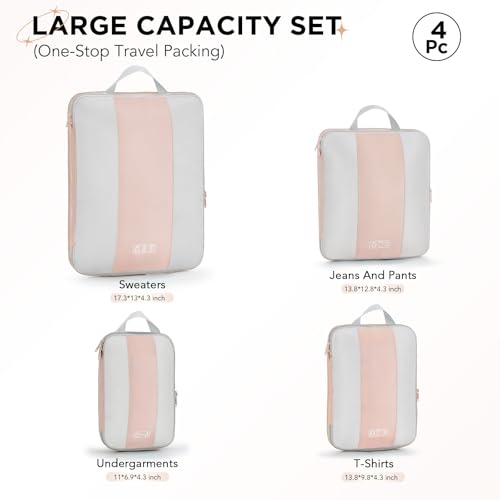 Image of OlarHike 4 Set Compression Packing Cubes for Travel Essentials,Compressible Expandable Space Saver Bags for Organizing Clothes,Luggage Suitcase Garment Bags with Over 1000 pcs Mesh Holes(Beige)