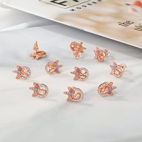 Unicorns Gifts For Girls, Sterling Silver Post Rose Gold Plated Letter Earrings For Teen Girls Initial Stud Earrings For Little Girl Baby Earrings Unicorn Earrings For Girls Jewelry Gifts For Girls(M) #TOP5