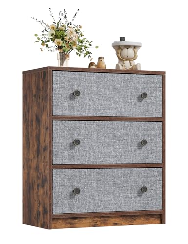 Nicehill 3 Drawer Dresser, Nightstand for Bedroom with Drawers, Small Dresser Bedside Table Chest of Drawers for Bedroom, Hallway, Entryway, Closets,Kids\' Room(Gray and Rustic Brown)