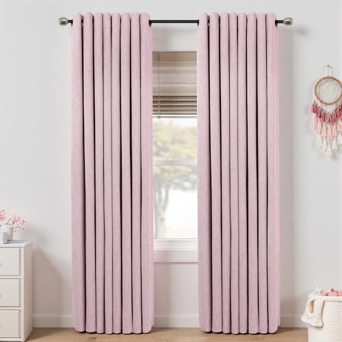 Mrs.Naturall Pink Blackout Curtains 2 Panels,Room Darkening Grommet Thermal Insulated Linen Blackout Curtains for Girls Bedroom Baby Nursery Living Room 52x84 Inches Long