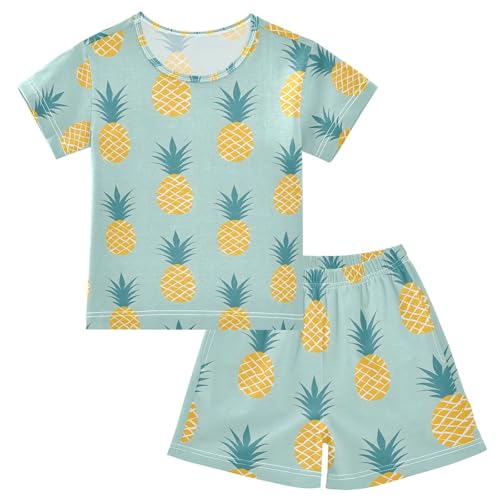 ALAZA Pineapple Cartoon Funny Pajamas Set Short Sleeve Cotton Sleepwear Summer Pjs 2 Piece 5-14Y