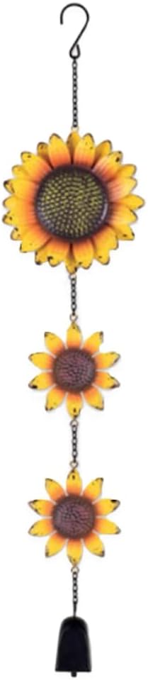 Sunset Vista Designs Fall Indoor/Outdoor Rustic Metal Garden Dangler with Cow Bell, 27-Inch, Sunflower
