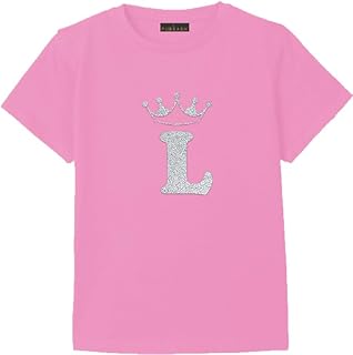 تيشرت كاجوال من القطن بلون بينك مزين بحروف تاج (L) مقاس (XL)