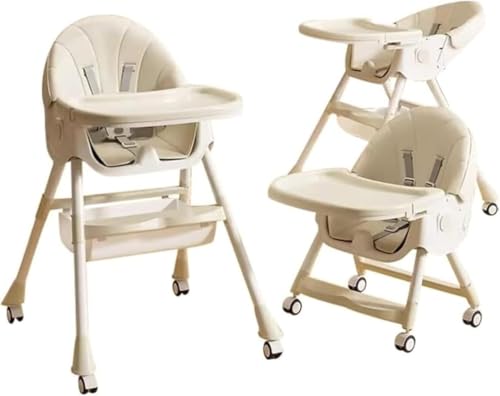 Vinebeautiful ベビーチェア 折りたたみ 取り外し可能なキャスター 二段 付き 五点式安全ベルト 高さ調節 離乳食 お食事椅子 テーブル 赤ちゃん用 子供イス 多機能 組立簡単 出産祝い 6か月~4歳 (B)