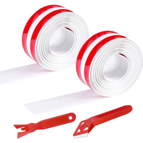 4 Stück RotenWeiß Wasserdicht Dichtungsband Set,2 weichsockelleiste & 2 Dichtungswerkzeug, Dichtungsband Selbstklebend für Türen Fenster,Bäder,Geeignet für Küchen, Toiletten, (2 Rollen je 3.2m lang)