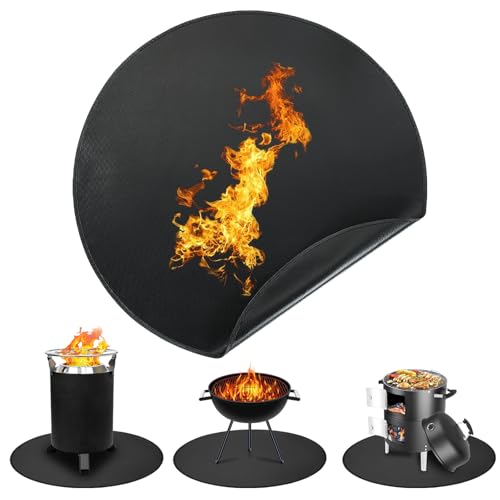 TYLIN Fire Pit Mat for Deck Fireproof, Round Fireproof Under Grill Mat, Oil-Proof Waterproof BBQ Pad for Deck Patio Grass Outdoor Grill Accessories, Portable and Reusable?Black (60x60 inch)