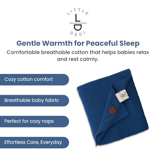 Image of Organic Cotton Baby Blanket 30x40 in, Aegean Blue - GOTS Certified, Soft Knit Swaddle with Gift Box, Breathable Nursery Blanket for Crib & Stroller, Machine Washable