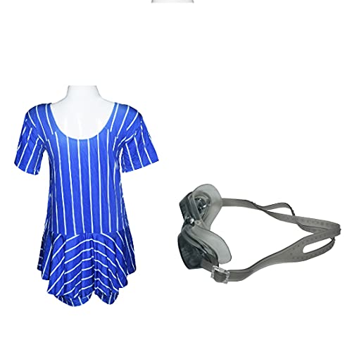 Image of I-SWIM LADIES COSTUME IS-104 ROYAL /WHITE LINES SIZE 3XL WITH GOGGLES SILICON JOINTLESS WITH BOX BLUE
