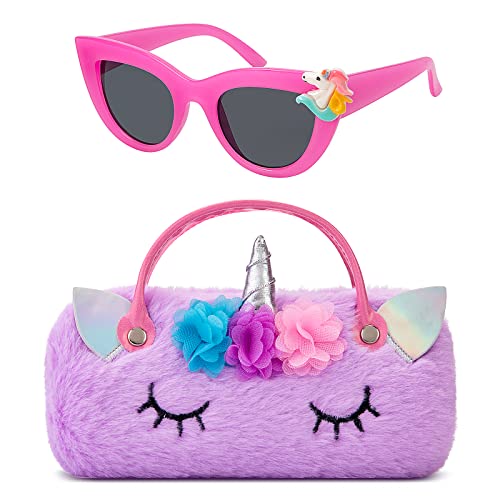 Hifot Einhorn Brillenetui Hardcase Mit Sonnenbrille, Süße Unicorn Dekoration Polycarbonat Kinder Brille, Brillenetui Mit Griffen für Mädchen Junge