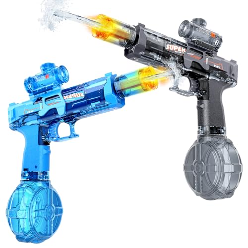 DOPTOY Electric Water Gun for Kids&Adults-Automatic Squirt Gun with 32FT Long Range,400ML Large Tank,Rechargeable Battery,LED Light Effect for Summer Outdoor Pool Beach Backyard Water Fight Games-2Pcs