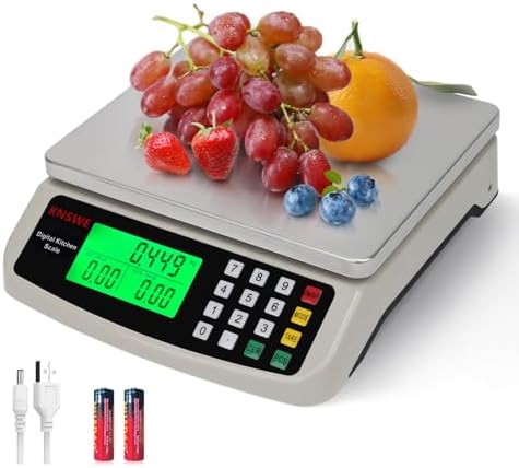 KNSWE Küchenwaage Digital Groß 10kg 1g waage küche Edelstahl 5 Maßeinheiten | 22lb Grammwaage Grau mit Zähl ,Tara Funktion,Auto-Off, LCD Essenswaage für Kochen Backen fleisch pizza
