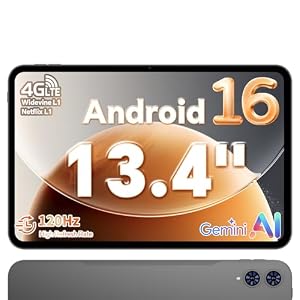 TECLAST Tablet 13.4 Zoll 120Hz Display, Android 16 Gaming Tablets T65, 4G LTE Dual SIM, 26GB RAM+128GB ROM(4TB TF), Widevine L1/13MP/GPS, Gemini AI Tablets mit USBC Anschluss für Streaming, Filme
