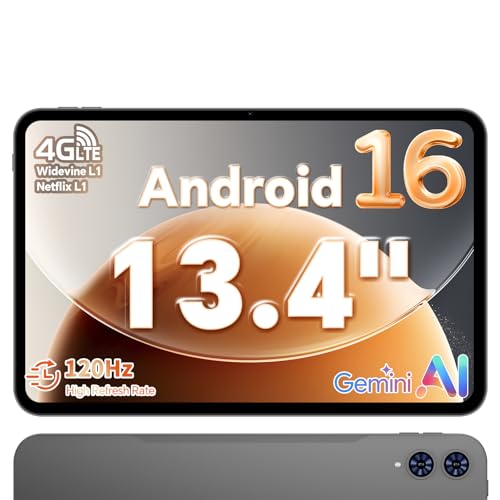 TECLAST T65 Tablette 13.4 Pouces Android 16, Gemini AI, Écran 120Hz, 4G LTE Dual SIM, 26Go RAM, 128Go ROM(TF 4TO), Widevine L1, 8000 mAh, Octa-Core 2.2GHz, Tablette Tactile pour Films