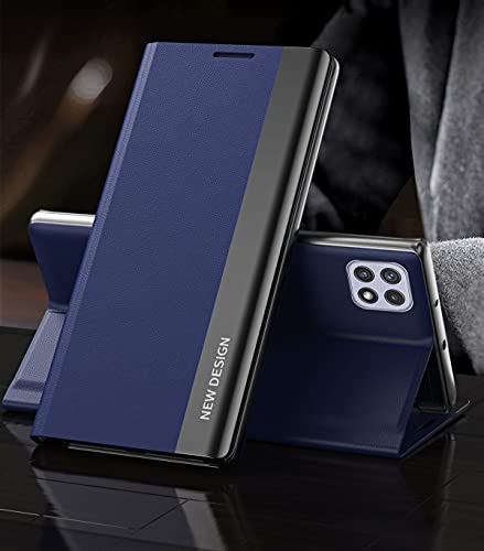 Yidai-Silu Smart View Galaxy A22 4G 【Clear Afficher Fenêtre, Fonction réveil-Veille】 Prime Étui Housse à Cuir PU Rabat avec Support Pliable pour Samsung Galaxy A22 4G 6,4" - Bleu