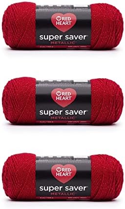 Red Heart Super Saver Metallic red Yarn - 3 Pack of 5oz/142g - Acrylic - 4 Medium (Worsted) - 255 Yards - Knitting/Crochet
