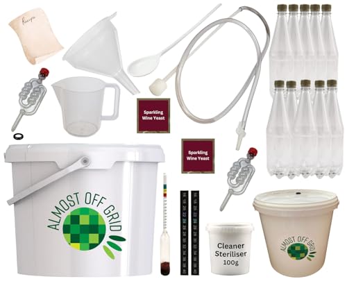 Almost Off Grid 10 Litre Elderflower Champagne Wine Kit with Bottles, 2 Buckets and Wine Yeast