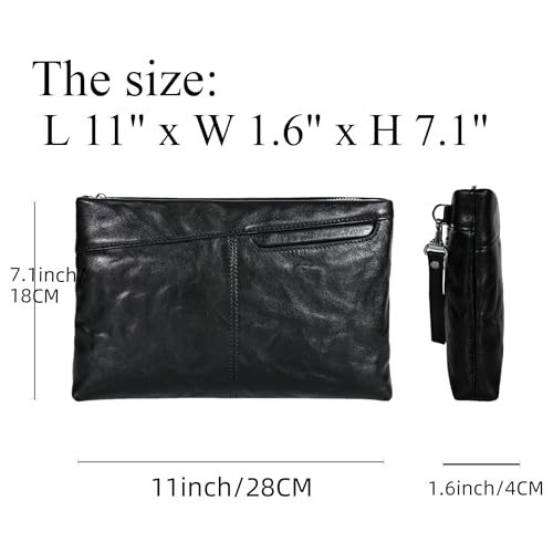 Genuine Leather Clutch Bag for Men Handbag Wrist Bag Business Large Purse Envelope Bag (black)2